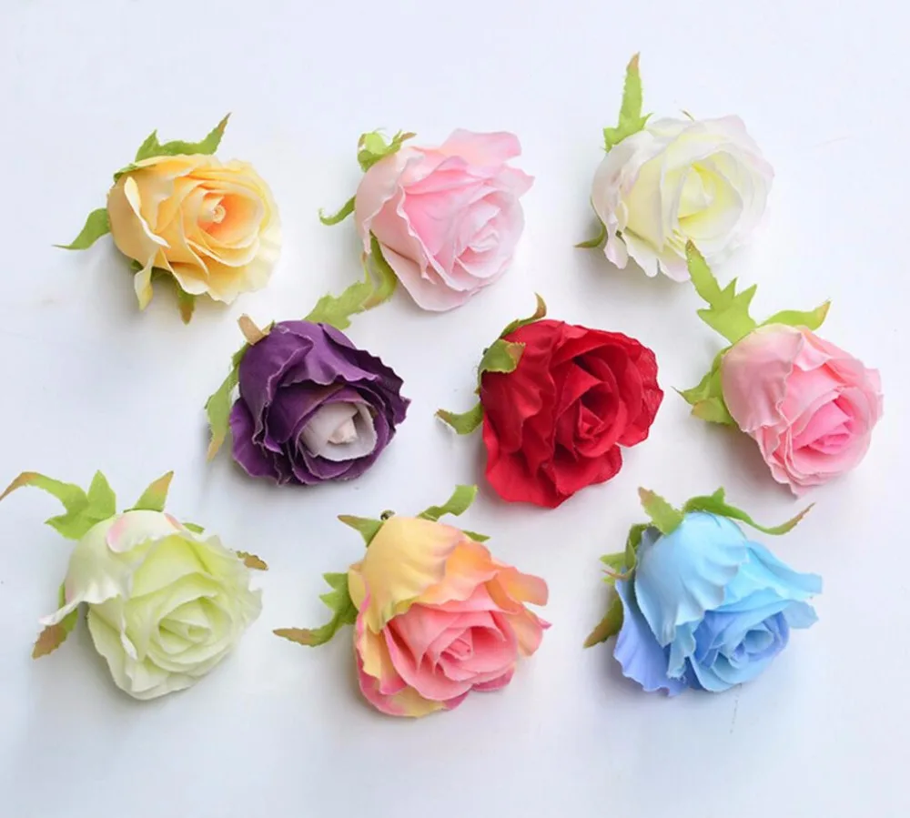 100pcs/Lot 6cm Silk Rose Flower Head Buds For Wedding Party Holidays Venue Archwar Ball-flower Bouquet Making