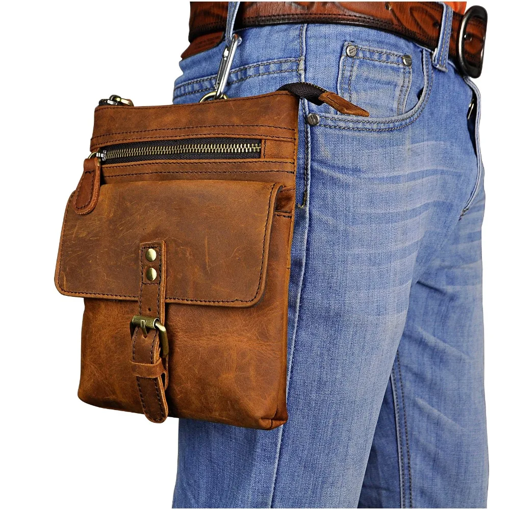 Bolso de cuero Natural para hombre, bolsa de viaje multifunción, color azul, bandolera, 6574