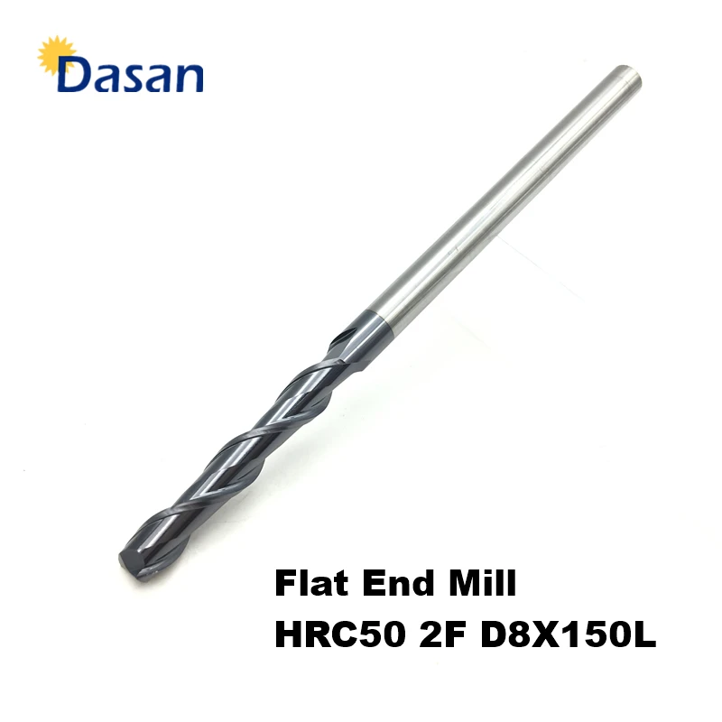 1pc End Mill 8mm Extra Long 150mm 2Flute HRC50 2F 8*150 Carbide Straight Shank Stainless Steel Spiral CNC Milling Cutter