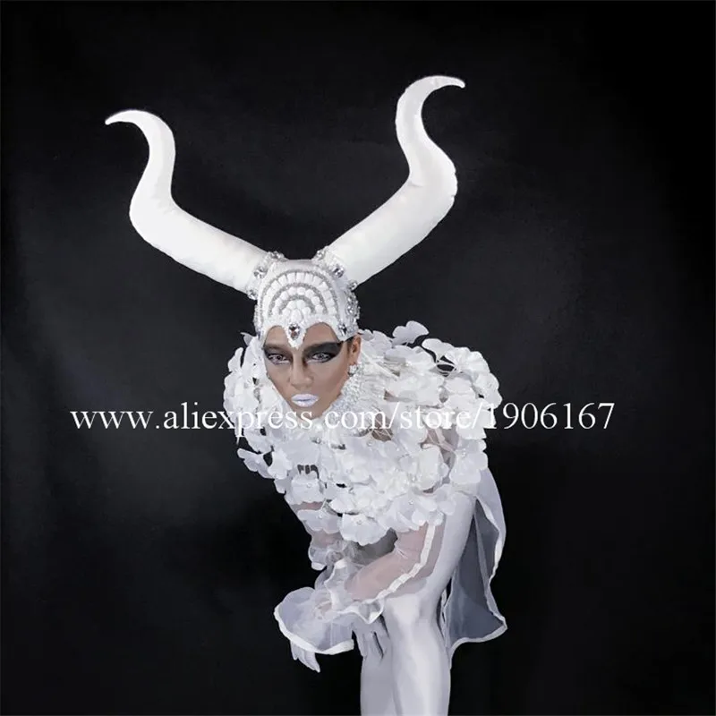 Fashionh Hot sale New White Color Dance Costumes Headwear Stage Performance Girl Women men Clothes free shipping