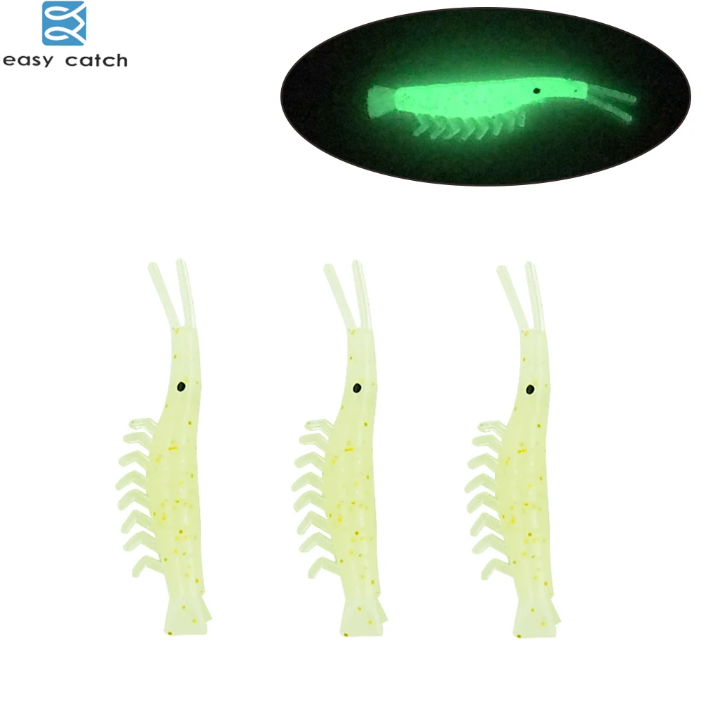 Easy Catch 100pcs/lot Soft Luminous Shrimp Fishing Lures Noctilucent Fishing lures  Light Green Soft Fishing Baits