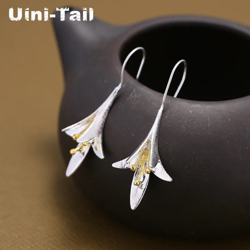 Uini-Tail hot new 925 Tibetan silver fashion temperament trumpet earrings Chinese style trend sweet high quality jewelry  ED255