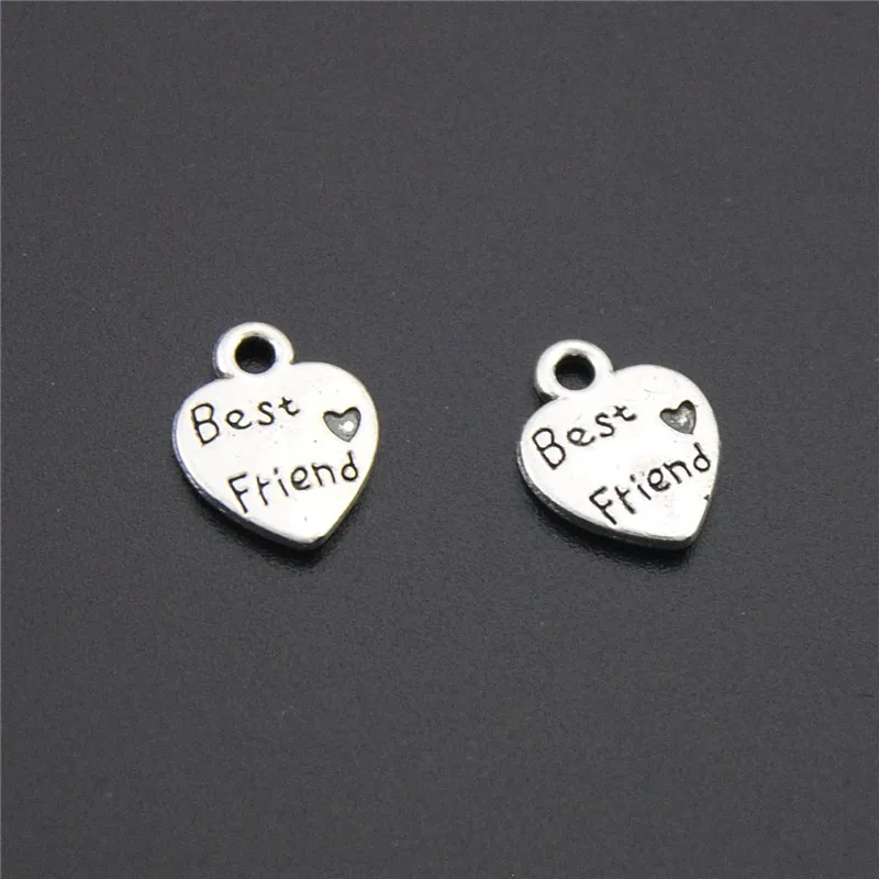 100PCS Tibetan Silver Color Heart Best Friend Charms Pendants For Jewelry Making Handmade Craft A972