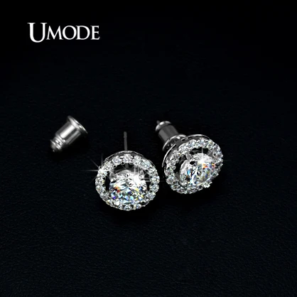 UMODE Round Stud Earrings 0.75 Ct AAA+ Zircon Stud Earrings for Women Girls Fashion Party Femme Wedding Luxury Jewelry UE0012B