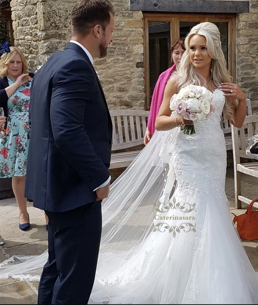 Vestidos de novia con escote Corazón, falda de tul y Sirena, vestidos de novia con cuentas de cristales con ilusión en la espalda