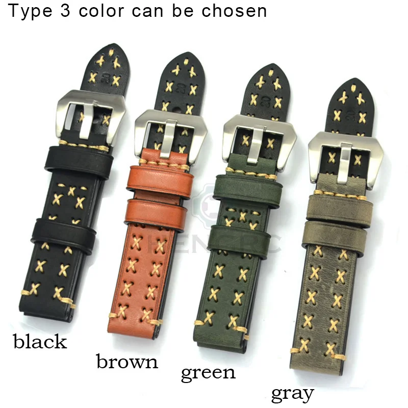 Italy Genuine Leather Watchband Bracelet 24 22 20mm Thick Watch Band Strap Belt Metal Steel Buckle Clasp Accessories