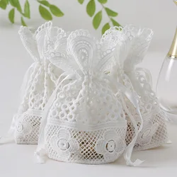 New 1PC 10x14cm Jewelry Gift Bag White Eyelet Lace Bag Bunch Pocket Wedding Candy Bag Gift Pocket for Jewelry Muzzle Gift Bag