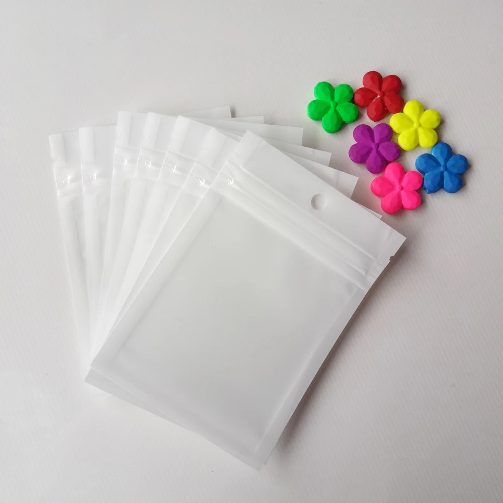 

500pcs 10.5*15cm White/Clear Self Seal Zipper Plastic Packaging Poly Bag Pearl Film Ziplock Jewelry Bags Package With Hang Hole