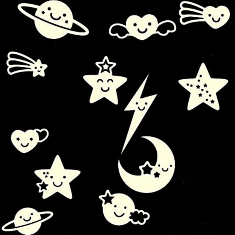 12pcs/pack  Luminous Star Stickers Glow In The Dark Moon Sticker Fluorescent Lightning Stars Sticker Kid Home Room Decoration