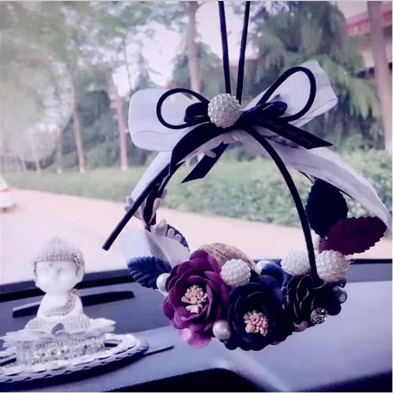 MR TEA Crystal Eternal Flower Car Hanging Ornament Car Rear View Mirror Pendant Romantic Women Auto Car Accessories Styling