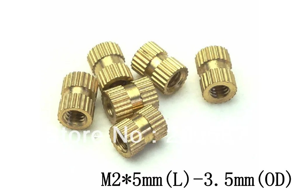 100pcs Brass Knurl Nuts M2*5mm(L)-3.5mm(OD) Metric Threaded