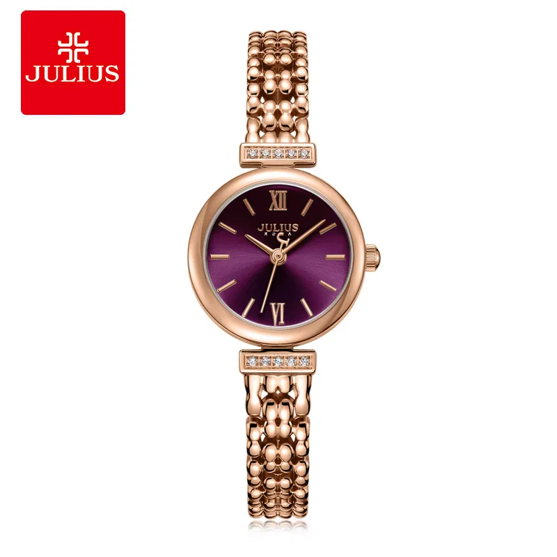 Julius Jewelry Watch Ladies Slim Purple Antique Relogio With Crystal Bracelet Band Watch Fashion Women's Reloj Mujer JA-1139