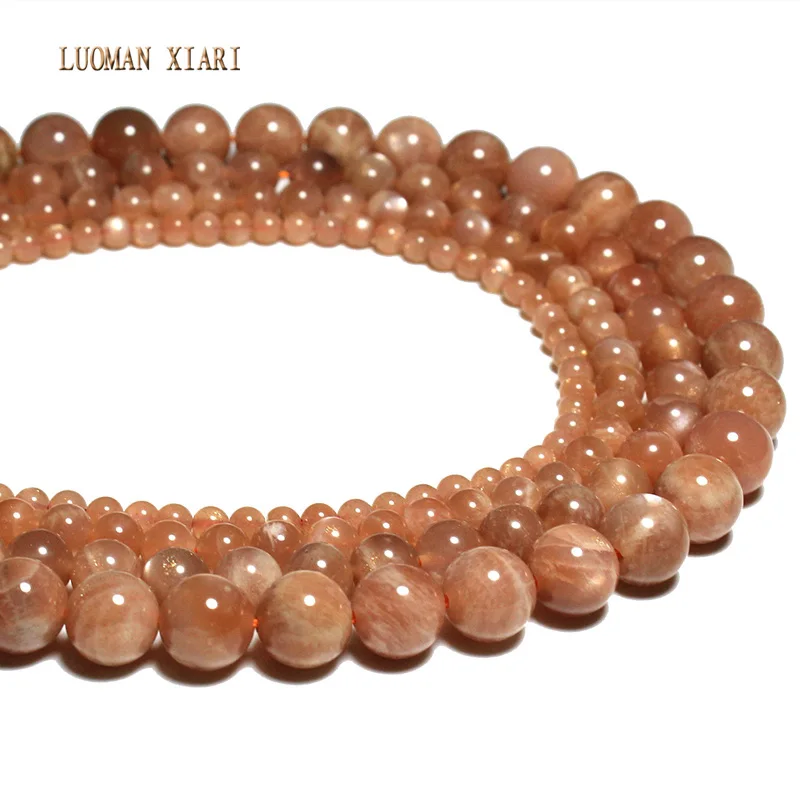 LUOMAN XIARI Natural AAA+ Round  Sunstone Stone Bead For Jewelry Making DIY Bracelet Necklace  Material 4/6/8/10mm Strand 15\'\'