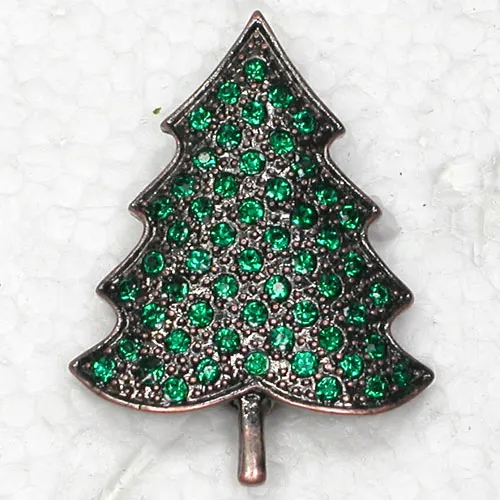 

Antique copper Green Rhinestone Small Christmas Tree Pin brooches C819 M3