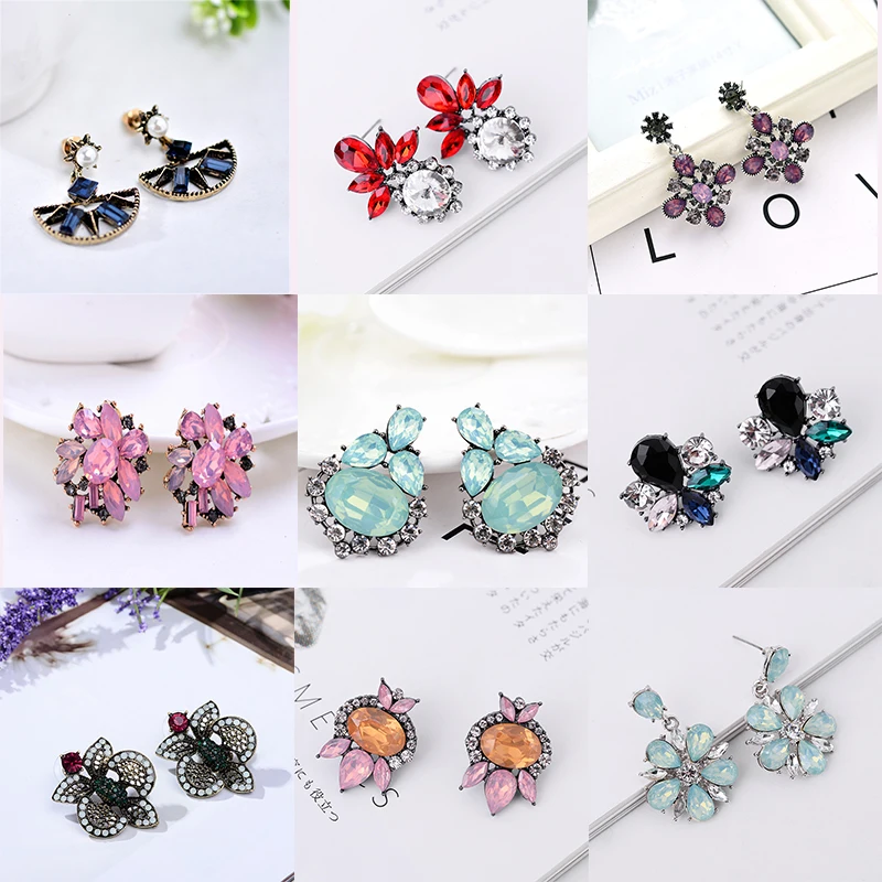 LUBOV Bohemian New Wedding Crystal Stud Earrings for Women Shiny Colorful Glass Statement Earrings Party Jewelry Friend Gift