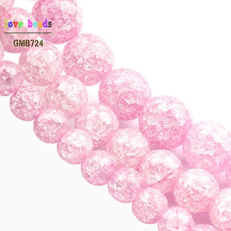 Pink Cracked Quartz Natural Stone Beads For Jewelry Making 6 8 10mm Crystal Round Beads Diy Bracelet Wholesale Perles