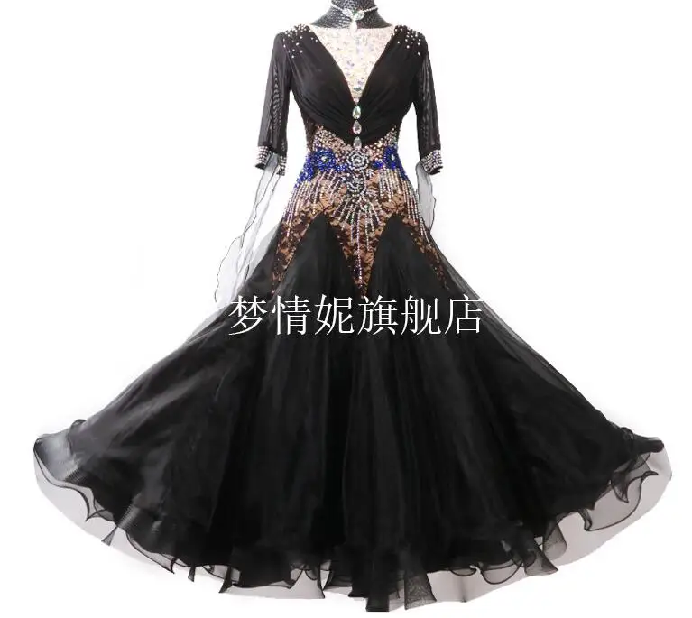 

Standard Ballroom Dancing Dresses Lady's Long Sleeve White Color Tango Waltz Costume Ballroom Competition Dance Dresses black