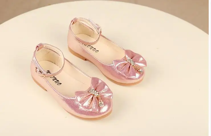 New Fashion Girls Shoes Rhinestone Glitter Leather Shoes For Girls Spring Children Princess Shoes Pink Silver Golden