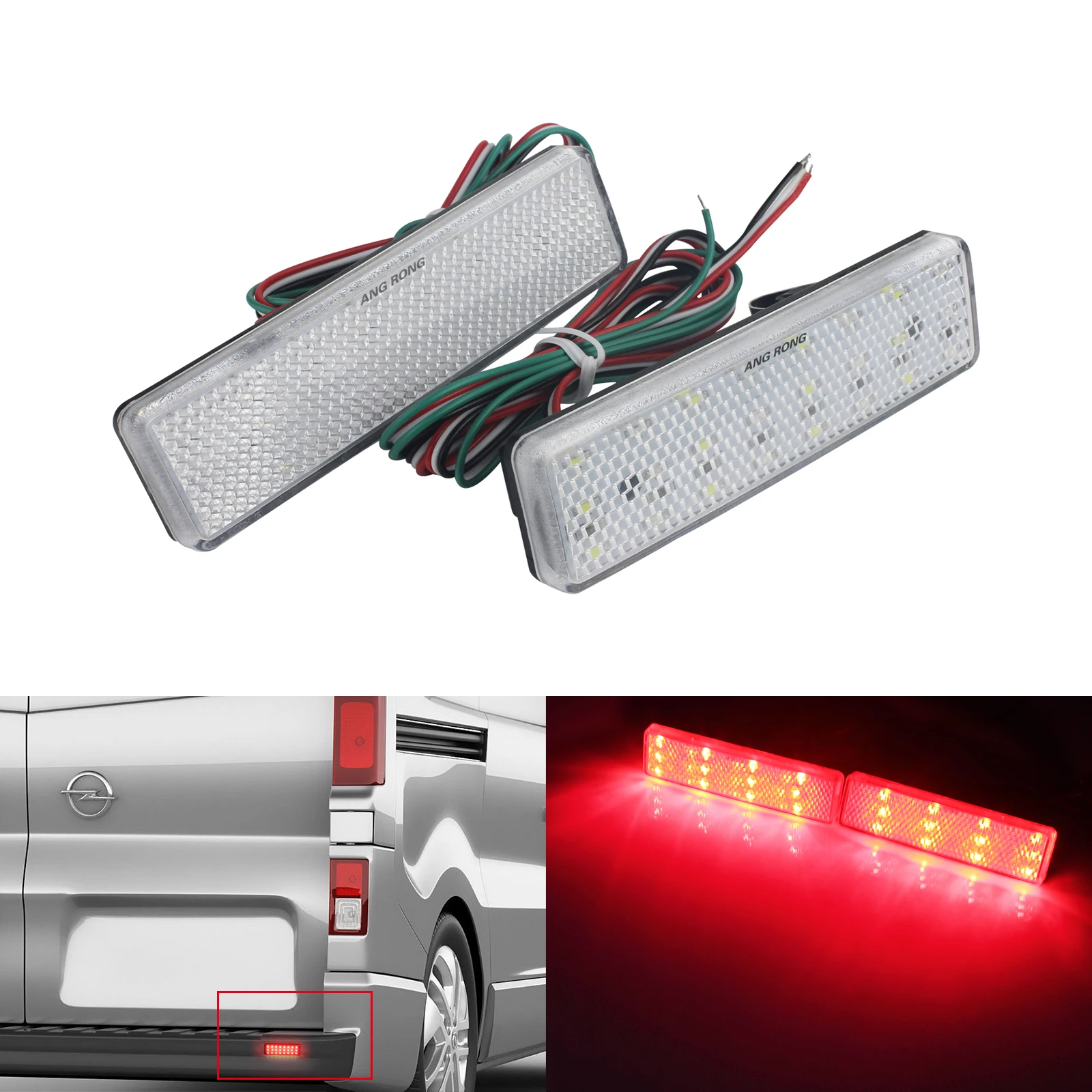 Angrong led refletor de para-choque traseiro, luz de freio e ré para vauxhall opel vivaro movano renault trafic nissan primastar 01 +