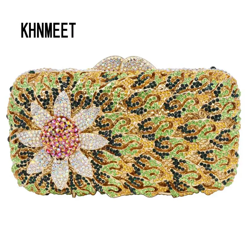 KHNMEET Sunflower Diamante Luxury Crystal Evening Bag Women diamond Encrusted Bags Wedding Party Purse Ladies handbag SC472