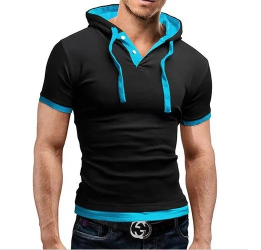 Men\'s T Shirt 2024 Summer Slim Fitness Hooded Short-Sleeved Tees Male Camisa Masculina Sportswer T-Shirt Slim Tshirt Homme 3XL