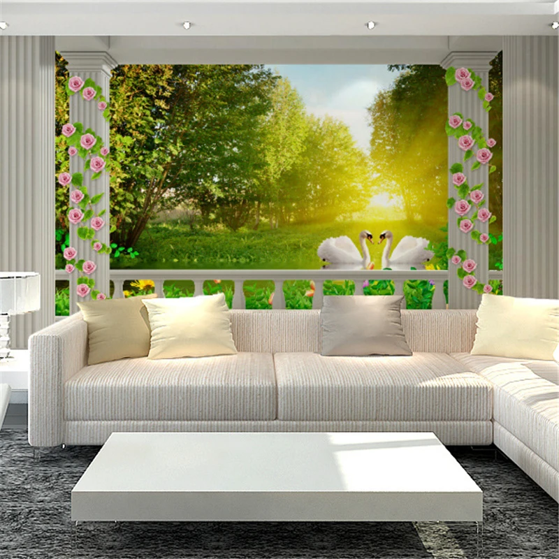 beibehang  balcony Swan Lake Forest Roman custom murals TV background wallpaper 3dstereoscopic wallpaper wall murals wallpaper