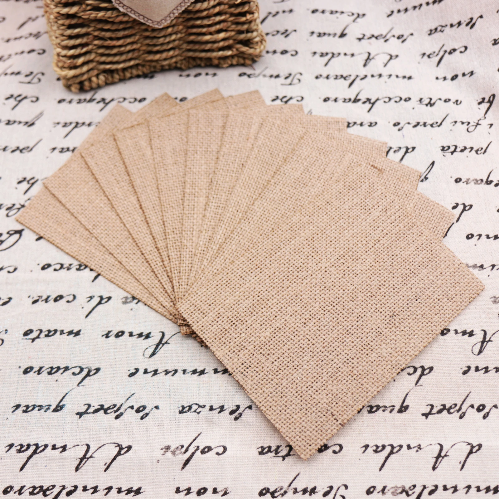 Shabby Chic Natural Jute Burlap Dining Table Mat, Round, Square Linen Table Placemat, Cup Mat for Home Wedding Party Decor 10PCs