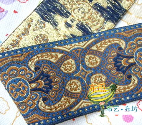 NEW blue webbing 5cm 7Meter/lot Zakka handmade accessories DIY polyester woven Jacquard Ribbon with National Embroidery Ribbon t