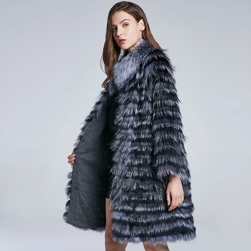 JKP new fox fur 90cm long natural real fur coat women winter Fox Fur full sleeve long Fox Fur coat HFT-W01