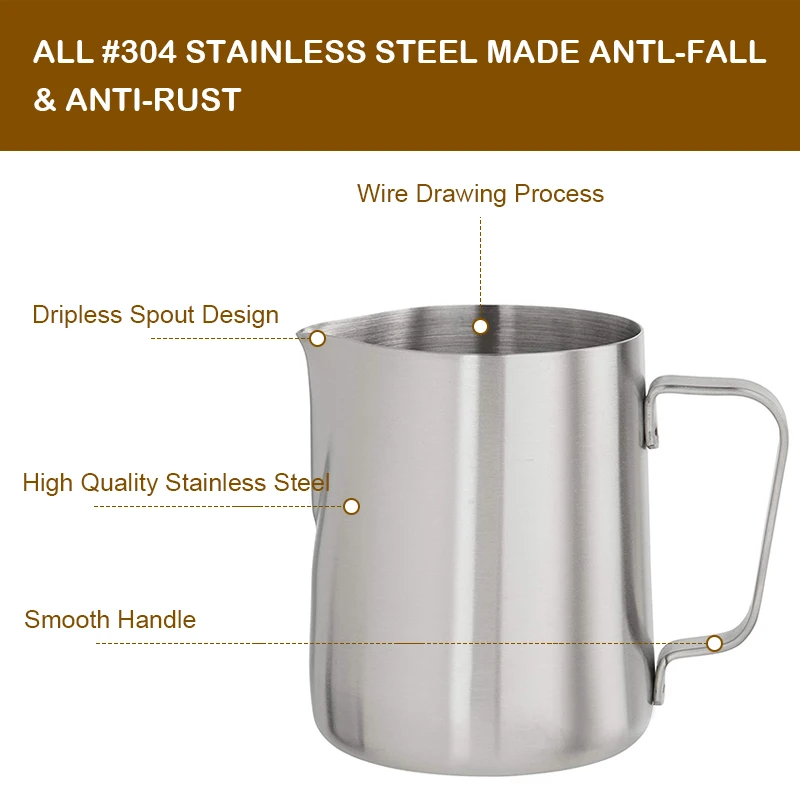 Stainless Steel Milk Frothing Pitcher Espresso Coffee Pitcher Barista Craft Latte Cappuccino Milk Cream Cup Frothing Jug Pitcher