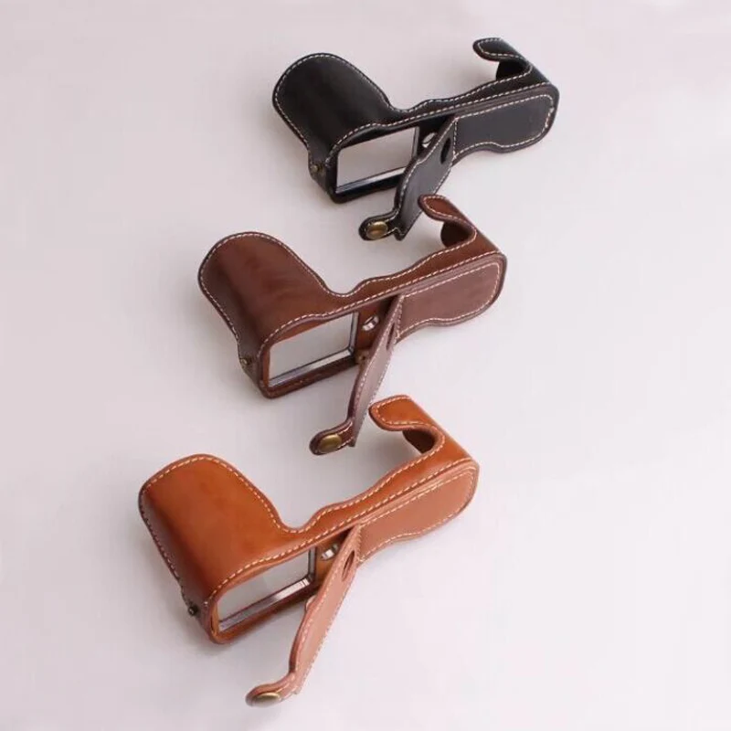 Funda de cuero PU para cámara FujiFilm XM1 XA1 XA2 X-M1 X-A3 XA10, media bolsa, conjunto de accesorios con apertura de batería