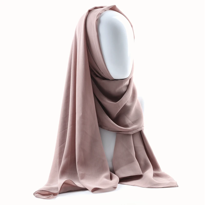 70*180cm One Piece Women Solid Plain Crepe Chiffon Hijab Wraps Soft Long Islam Shawls Muslim Crinkle Scarves