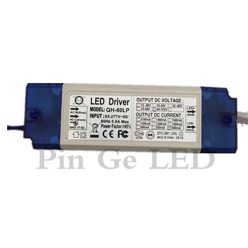 40W 50W 60W LED Driver 18-30x3W 600mA DC54-105V High Power LED Powr Supply For Floodlight