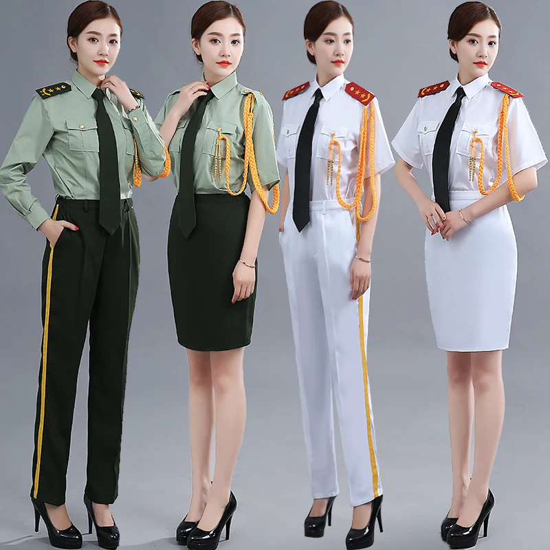 Women's military uniform summer flag raising Clothing cultural troupe military Blouse + Pants Or Skirt performance Army Wear