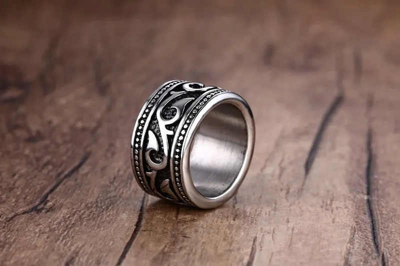 Vintage Decorative Pattern Ring Stainless Steel Rings Retro Gothic Male Jewelry 8-13