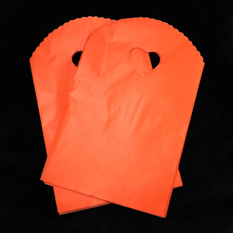 13x21 cm Oranje Plastic Tas 50 stks/partij Sieraden Charms Boutqiue Verpakking Gift Bag Leuke Plastic Boodschappentassen Met handvat
