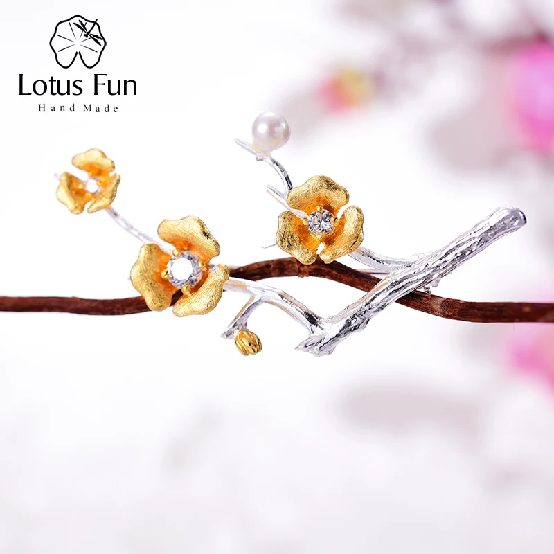 Lotus Fun Real 925 Sterling Silver Handmade Designer Fine Jewelry Delicated Plum Blossom Flower  Brooches for Women Bijoux