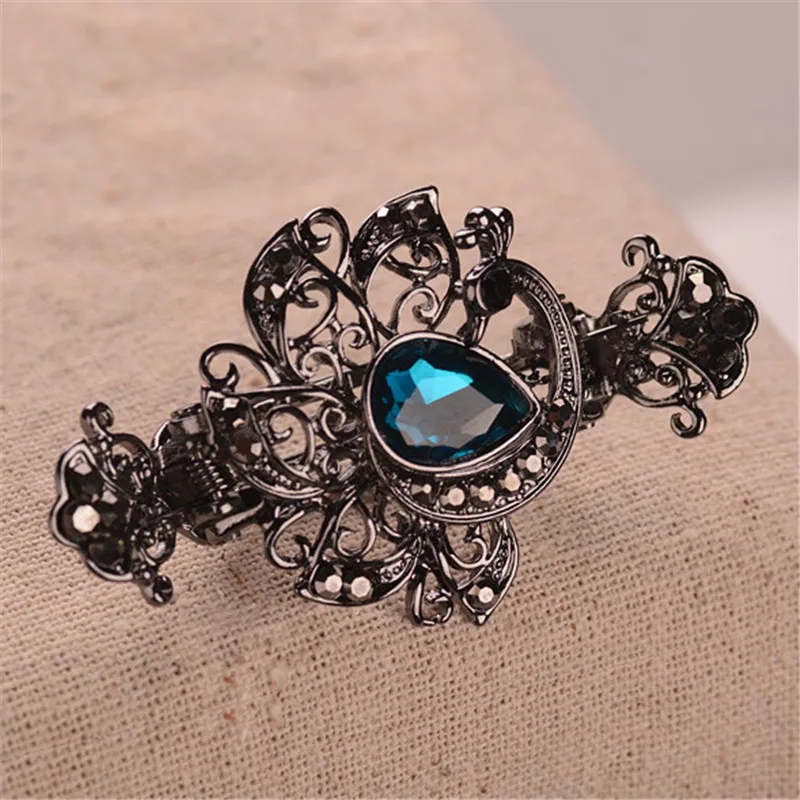 Vintage Gorgeous Crystal Peacock Hair Claws Charm Ancient Gun Black Crab Hair Clip Fashion Wedding Hair Accessories For Women