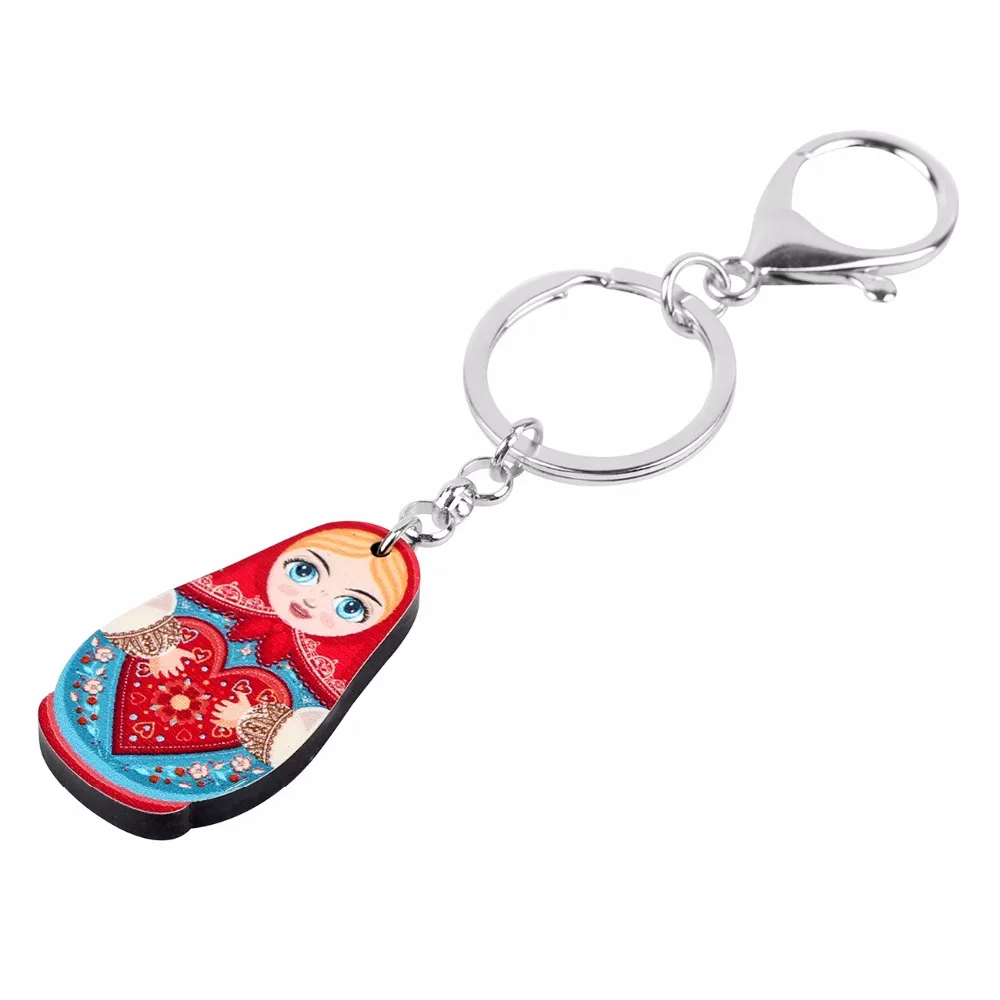 Bonsny Arylic Russian Dolls Matryoshka Key Chains Key Ring Women Girls Car Bag Pendant Cute Fashion Jewelry Key Decoration