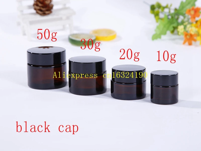 50pcs/lot Fast shipping 10g 20g 30g 50g Cosmetics Empty bottles lotion bottle ,brown glass cream jar BB cream jar 3 caps