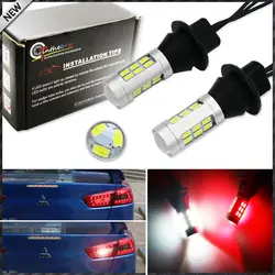2pcs 21-SMD White/Red Dual-Color 7440 7444 T20 LED Replacement Bulbs For Car Backup Reverse Lights & Rear Fog Lamp Conversion