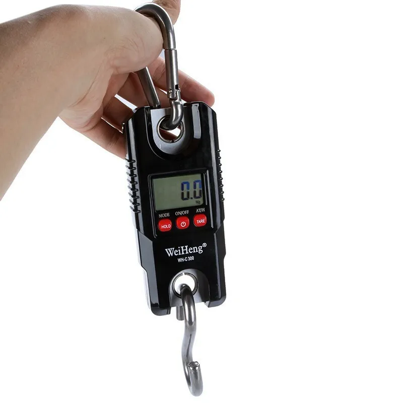 300kg Mini Crane Scale Portable LCD Digital Electronic Stainless Steel Hook Hanging Weight Crane Scales Loop Weighing Balance