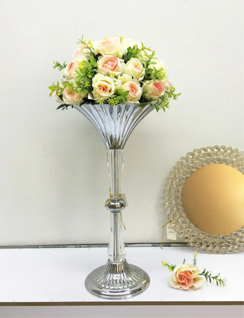 10PCS/LOT Gold/ Silver Vase Crystal Floor Flower Vases Mariage Road Lead Wedding Centerpieces For Party Home Decoration