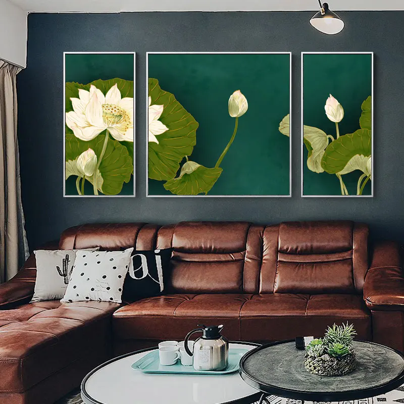 

Modern Nordic Decorative Lotus Banner Canvas Painting Posters And Prints Home Art Pictures Wall Living Room Bedside Decoration