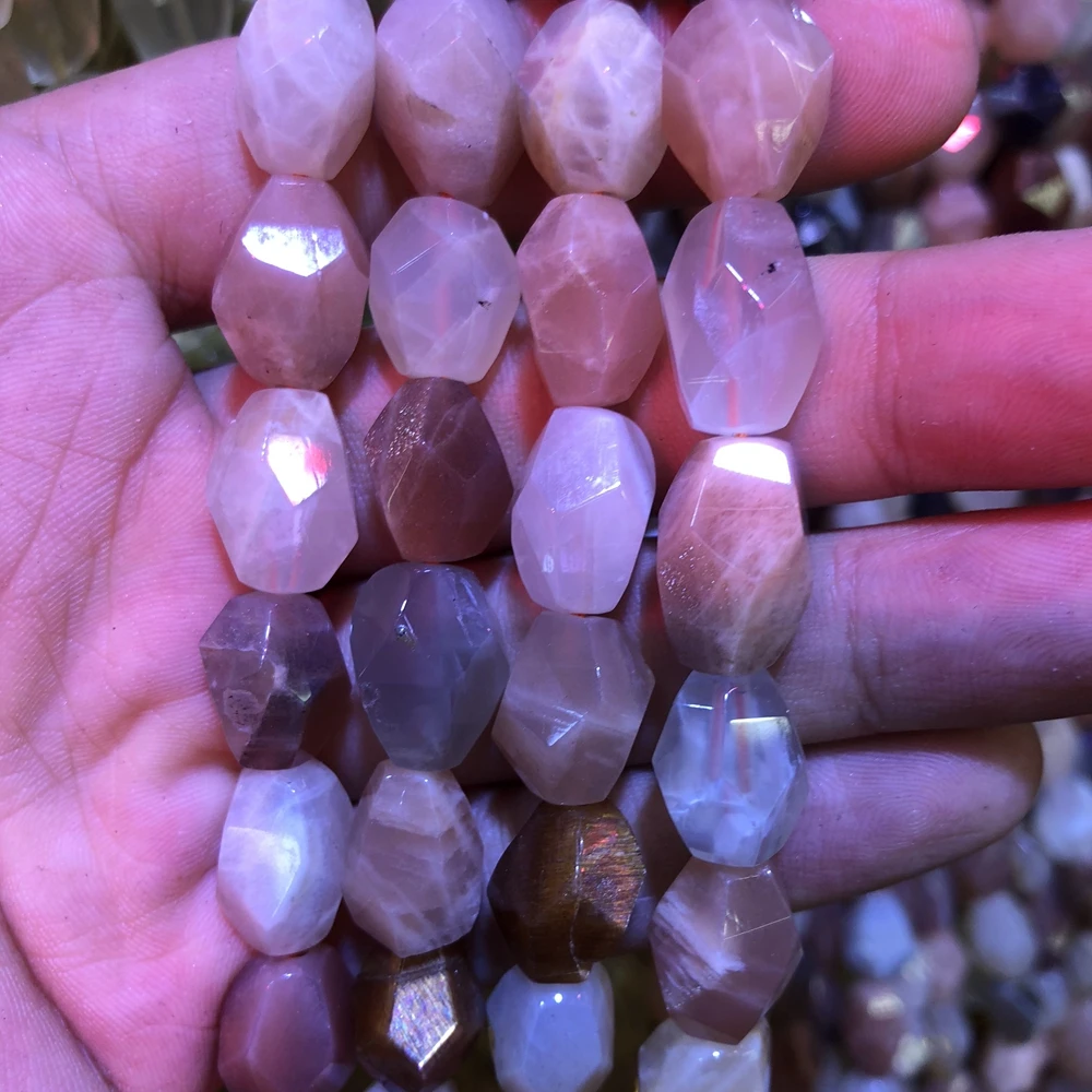 Wholesale 2strings Natural Multi Sun Stone  Gem Stone Faceted Nugget Beads,Genuine Feldespar Gem Jewelry Making Beads,15.5