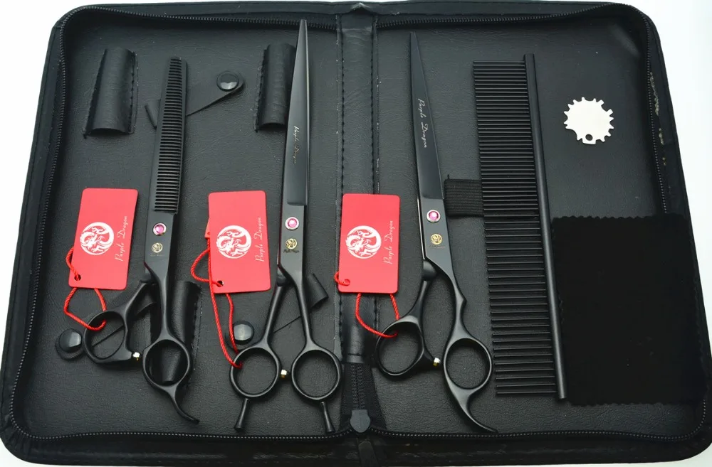 4Pcs Suit 689# 8.0'' TOP GRADE Hairdressing Scissors 440C Curving Dogs Cats Pets Cutting Scissors Thinning Shears Hair Scissors