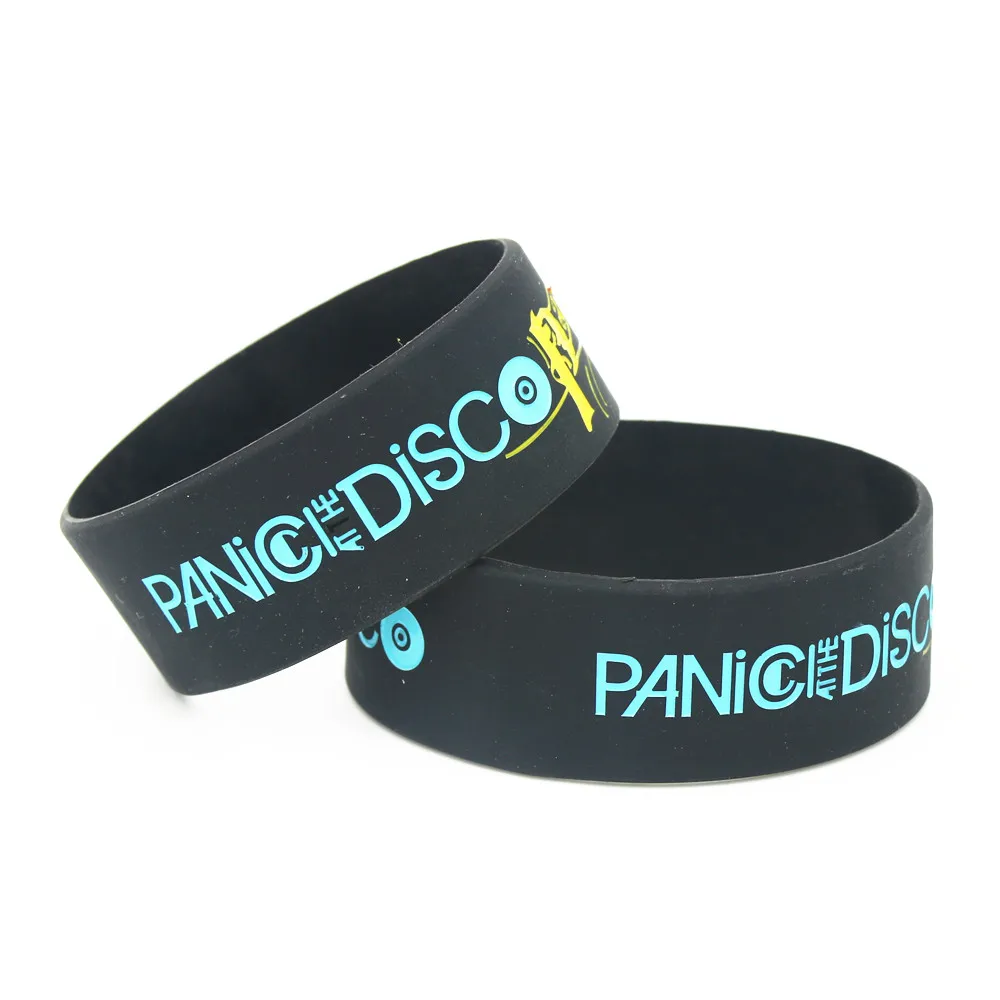 1PC Panic at the Disco Bands 1inch Wide Size Silicone Wristbands Black Rubber Music Fans Rubber Bracelets &Bangles Gifts SH195