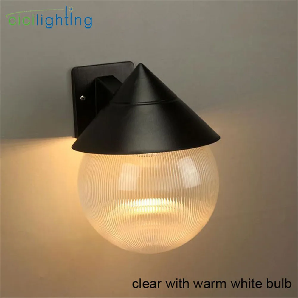 Luces led de pared para porche y jardín al aire libre, 7W, IP54 E27, 100-240V, lámpara de pared impermeable de PVC transparente blanco para pasillo, balcón, escalera y patio