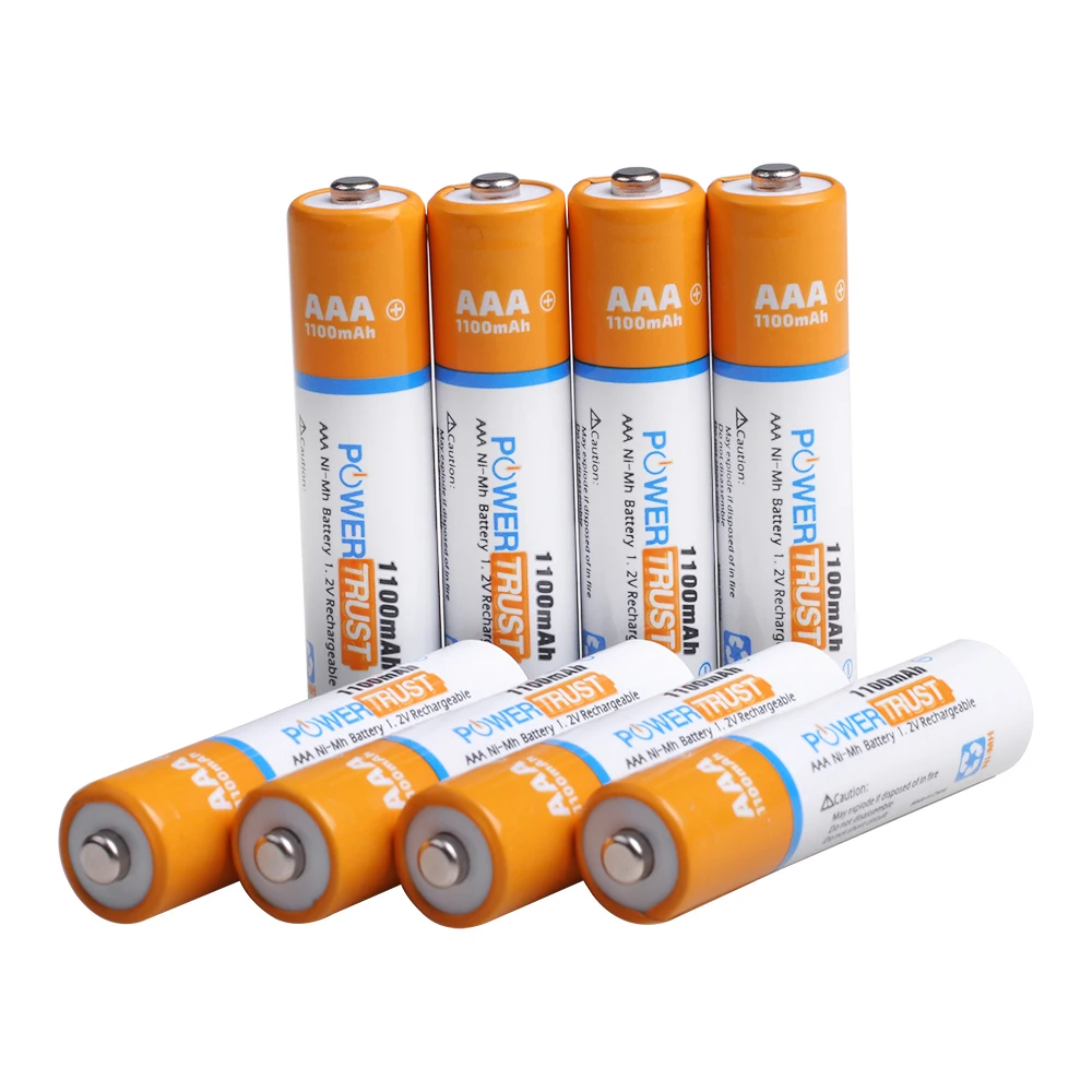 PowerTrust 8 Packs 1100mAh 1.2V AAA Ni-MH Rechargeable Battery for AA AAA Batteries (Case Included)