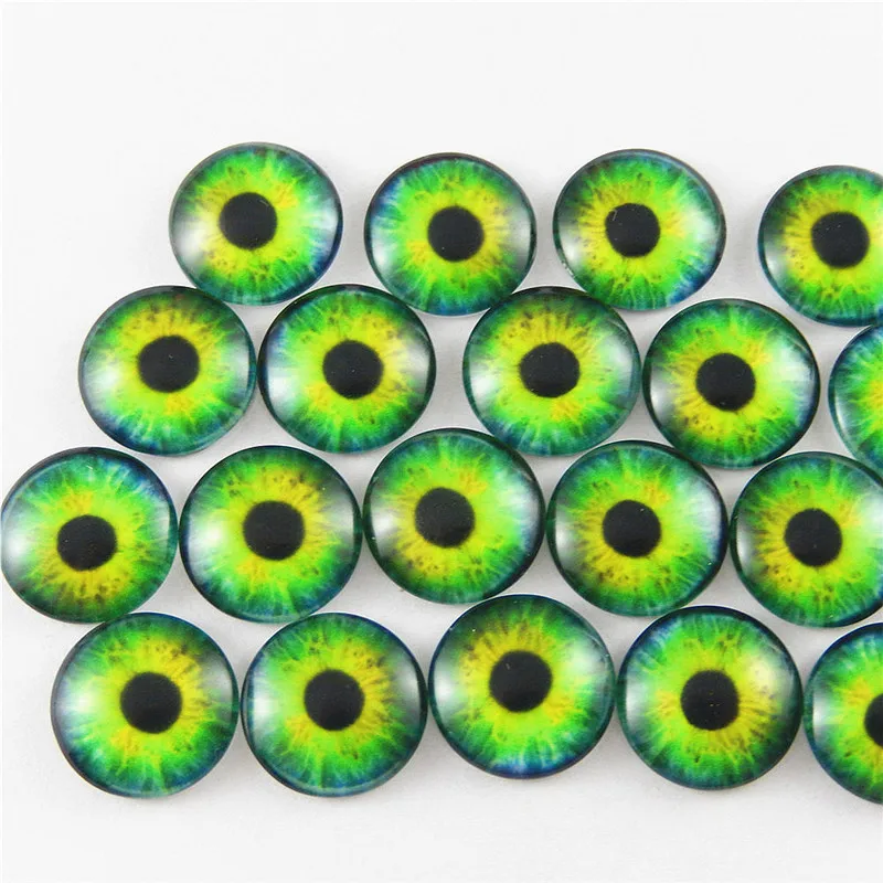 18MM 20Pcs Cameo Base Cover Embellishments Supplies Dragon Lizard Frog Round Glass Cabochon Mix Eye Cartoon Butterfly Cabochons